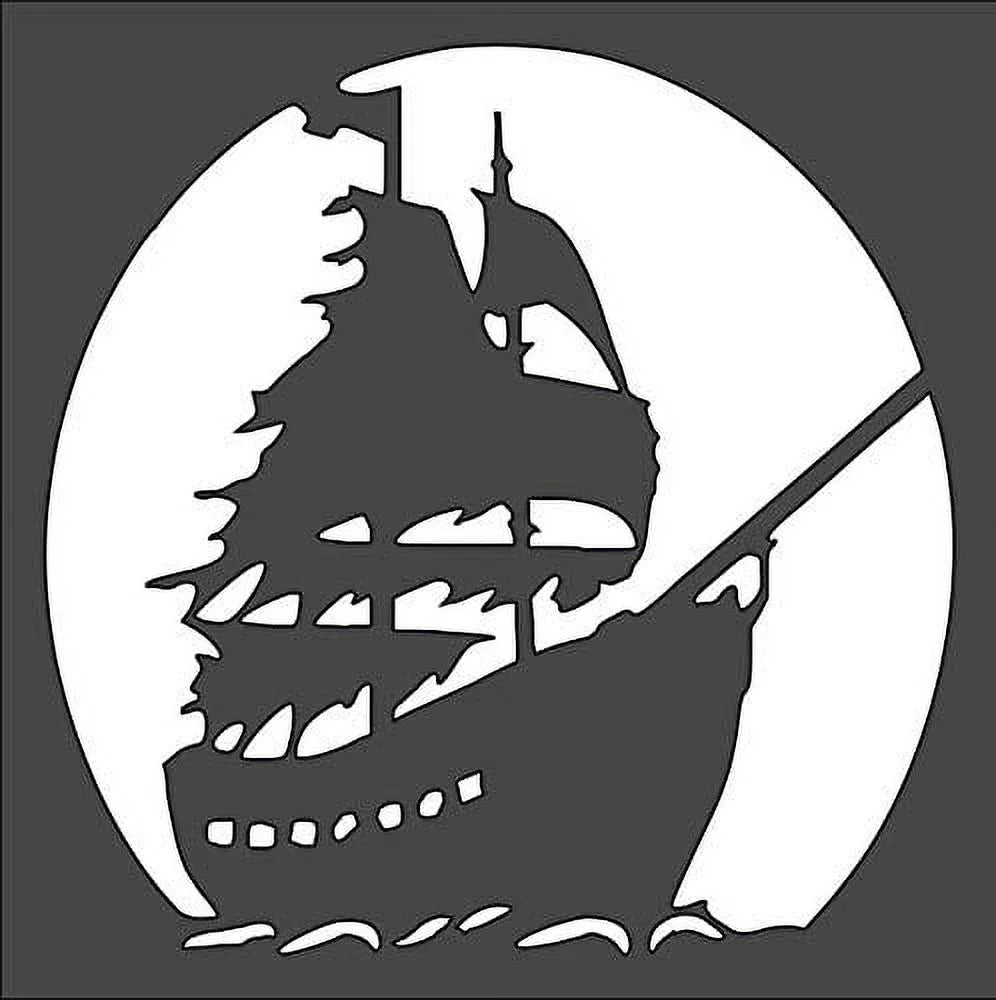 Clear Plastic Pirate Ship Logo Stencil for Arts and Crafts - Reusable, Sturdy, Flexible - Ideal for Scrapbooking, Airbrush Painting, and Drawing