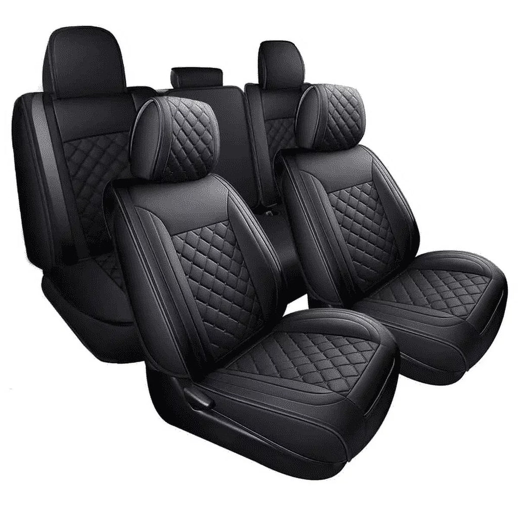 Car Seat Covers Full Set With Waterproof Leather Fit for 2007-2023 Toyota Tacoma Crew Cab (Full Set, Onyx