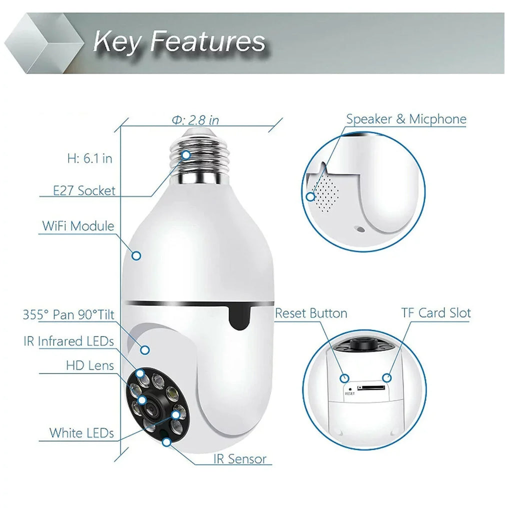 IZENGATE 2Pack E27 Socket Light Bulb Camera Wireless Wi-Fi 2.4Ghz &5Ghz 360° Motion Detector Surveillance Camera Two Way Talk/Night Vision/Light Bulb Camera