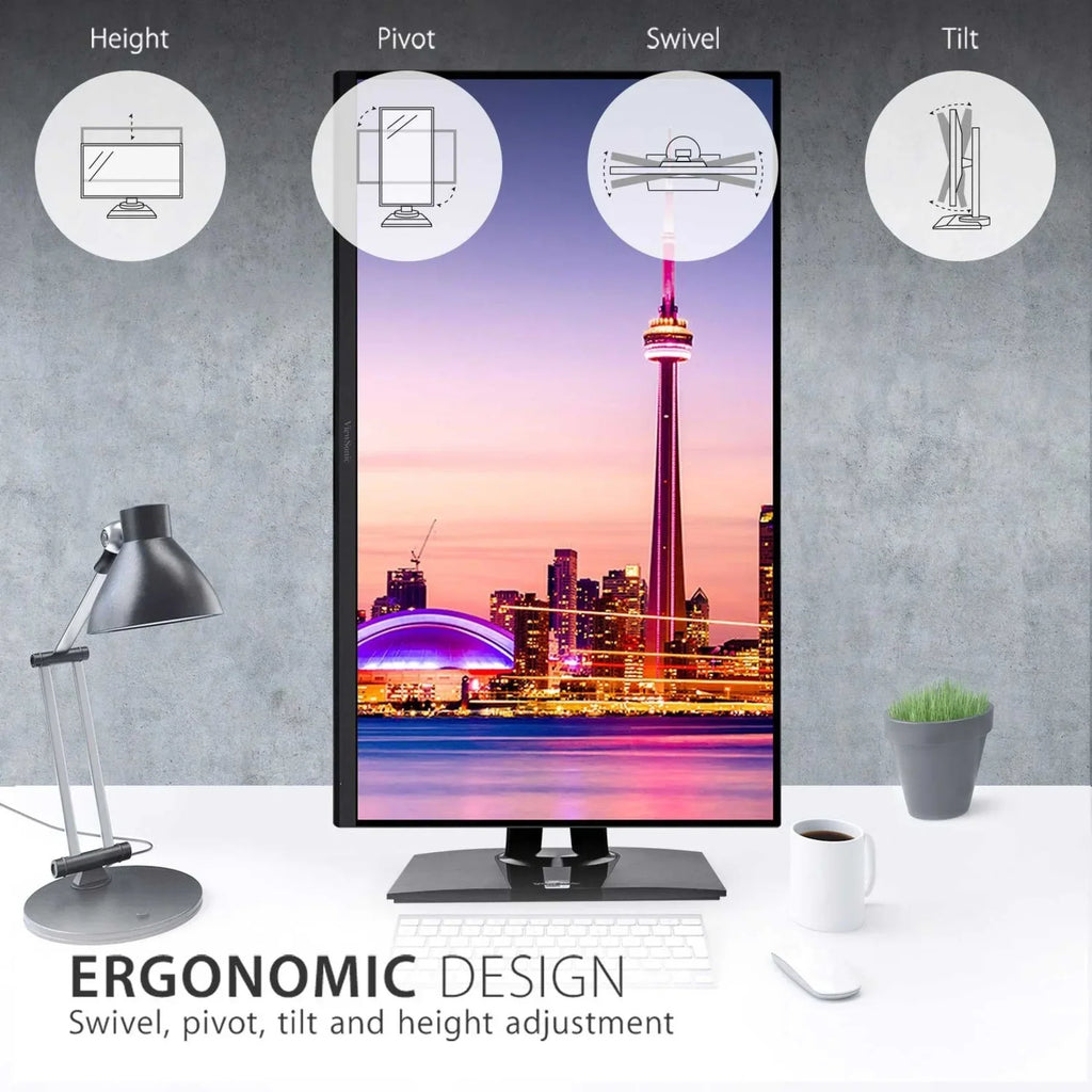 ViewSonic VP3256-4K 32 Unit Premium IPS 4K Ergonomic Monitor with Ultra-Thin Bezels, Color Accuracy, Pantone Validated, HDMI, DisplayPort and USB C for Professional Home and Office