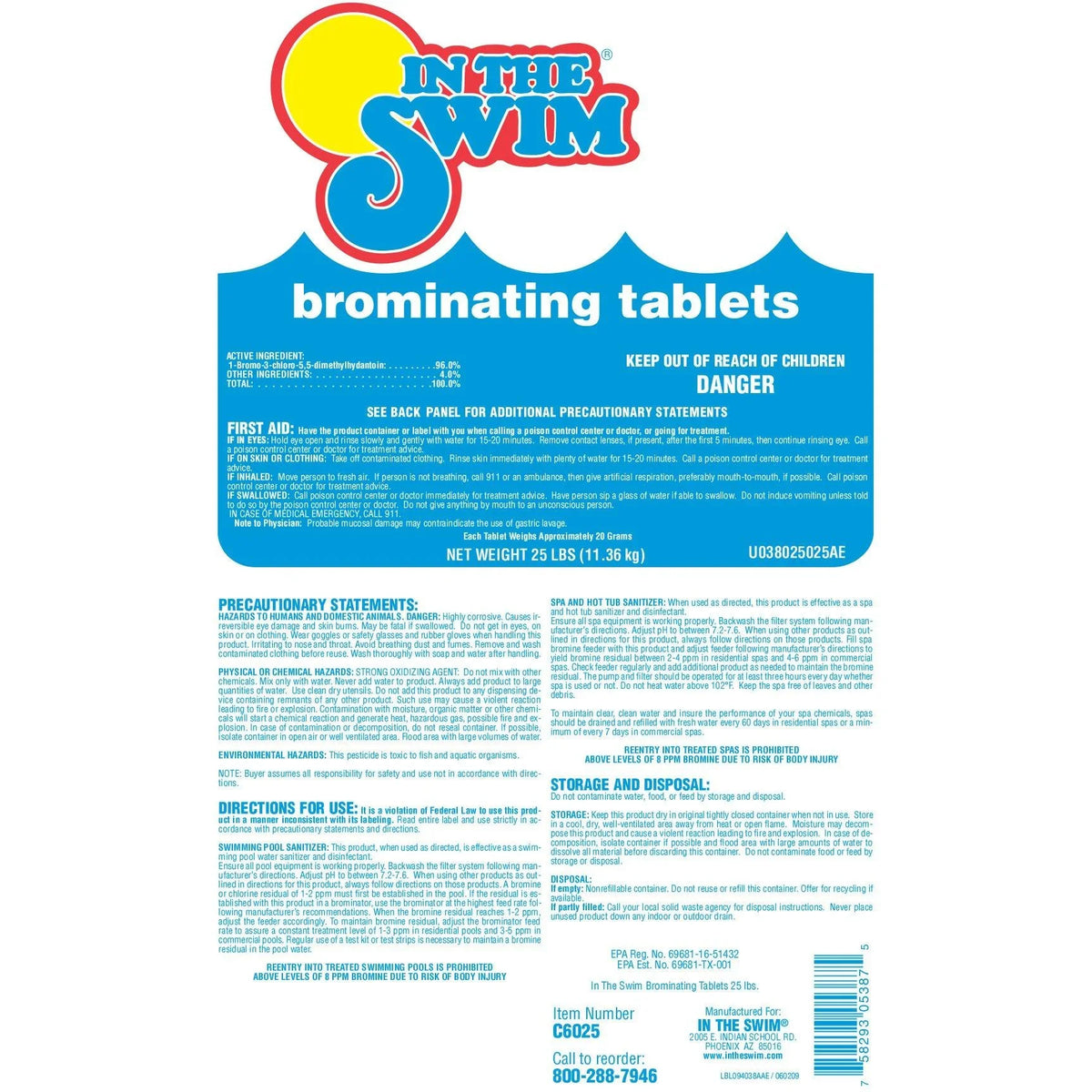 In The Swim 1 Centimeter Bromine Tablet Sanitizer for Spas, Hot Tubs, or Swimming Pools - Pre-Stabilized, Low Odor, Chlorine Alternative - 61% Available Bromine - 8 Pounds U038008032AE