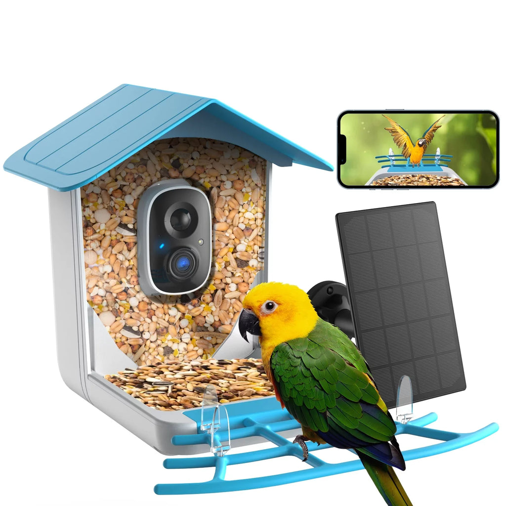 TMEZON Smart Bird Feeder with Camera, Bird Feeder House with 1080P Battery Security Camera Solar Powered Auto Capture Bird Videos Wireless Outdoor