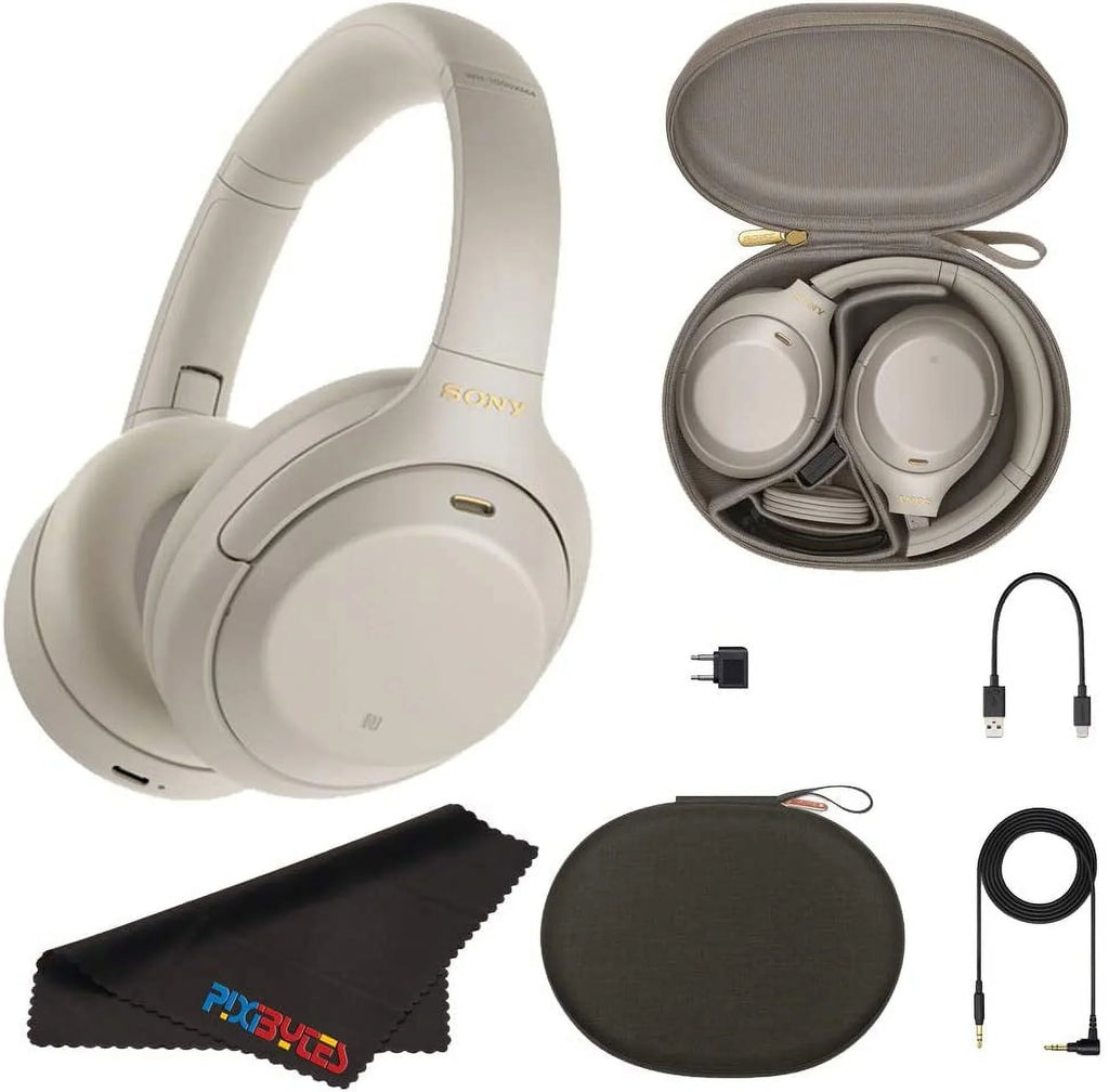 Sony WH-1000XM4 Wireless Noise-Canceling Over-Ear Headphones (Silver) +pixicloth