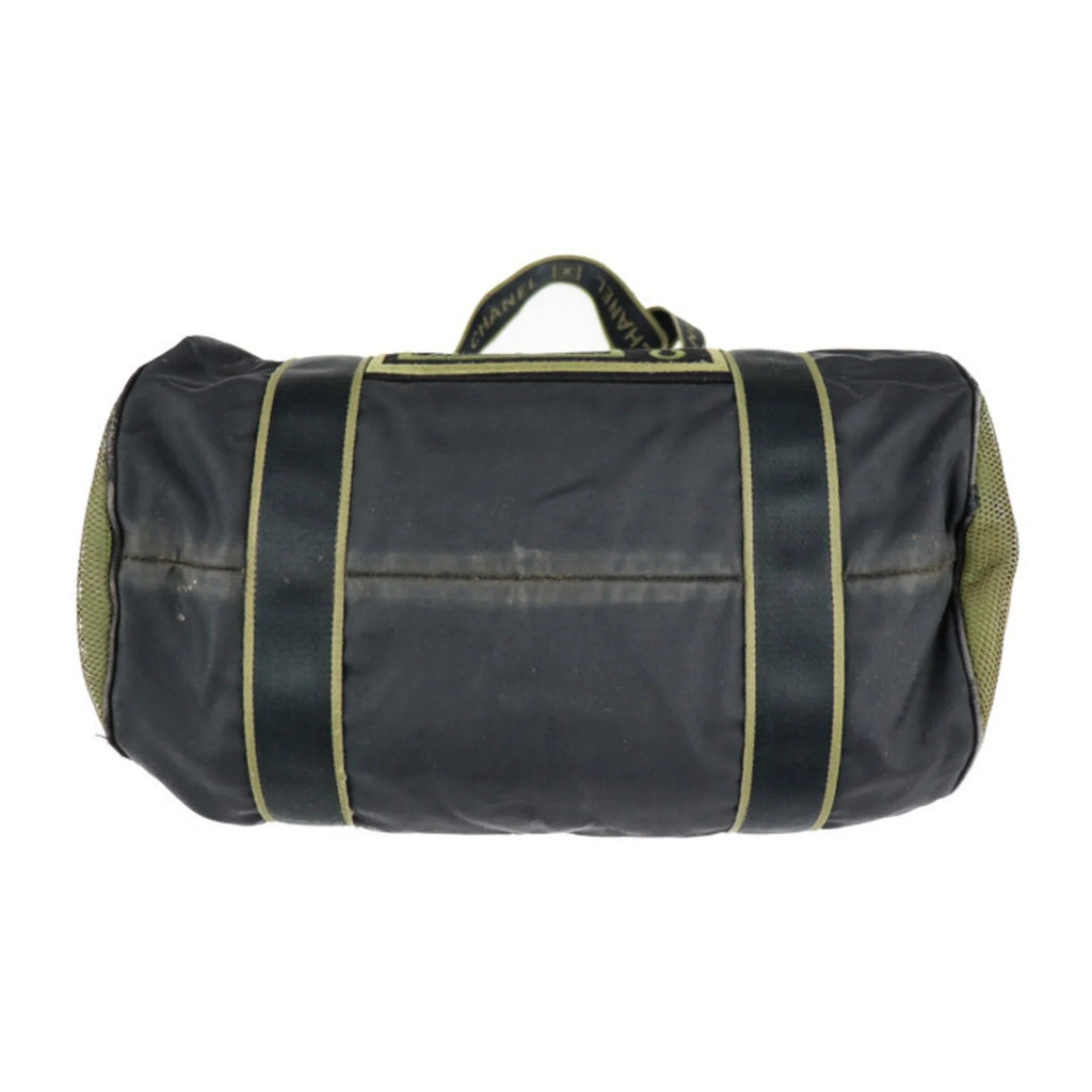 Pre-Owned CHANEL Chanel Sport Line Boston Bag Nylon Canvas Midnight Khaki Green Shoulder Travel Cocomark 10 Series Round Cylindrical (Fair)