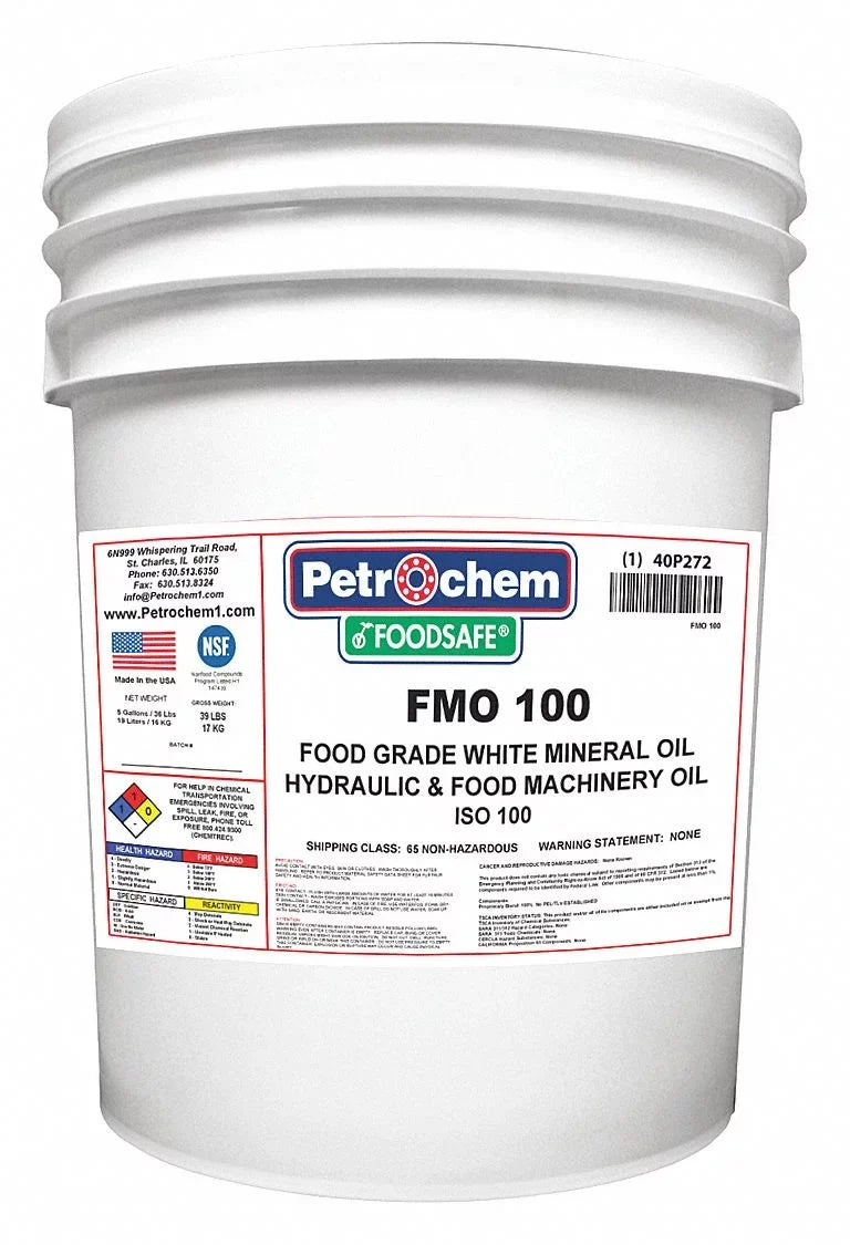 Petrochem Mineral Hydraulic Oil,FG,ISO100,5 gal. FOODSAFE FMO 100-005