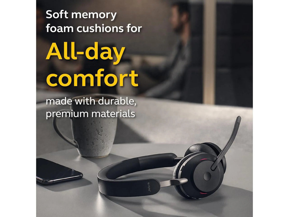 Jabra Evolve2 65 USB-A UC Stereo with Charging Stand - Charcoal Wireless Headset / Music Headphones
