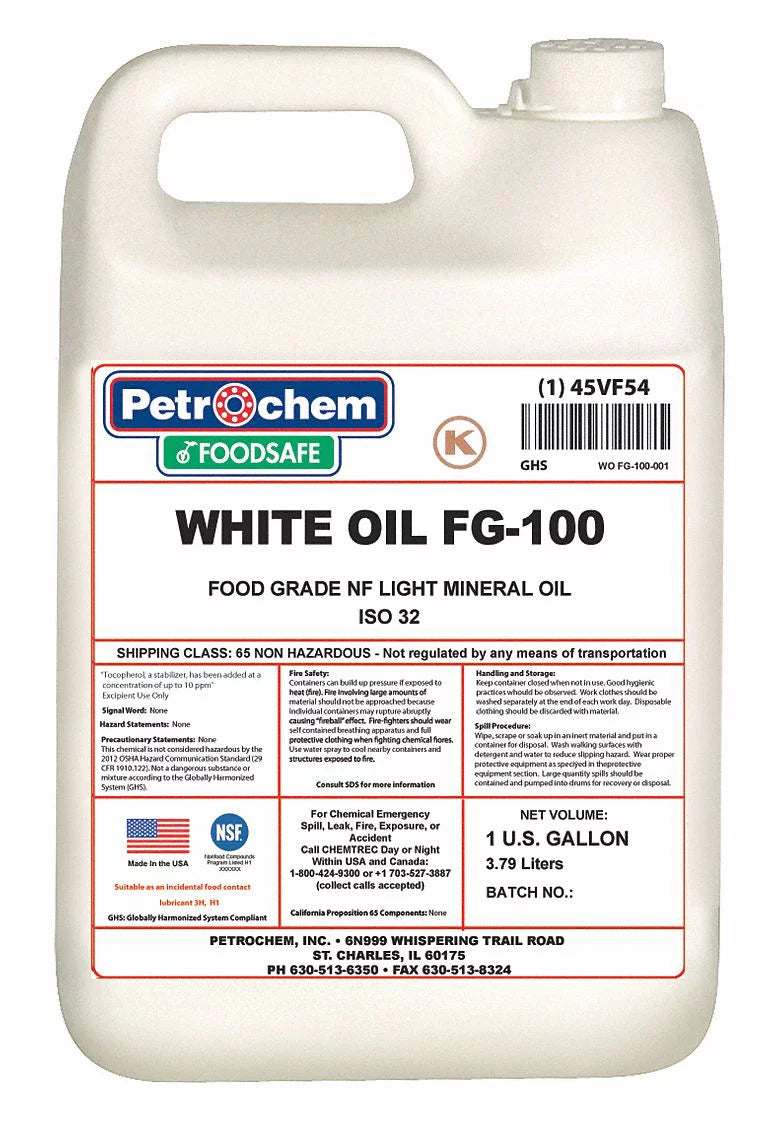 Petrochem Mineral Hydraulic Oil,Food Grade,1 gal. WO FG-100-001