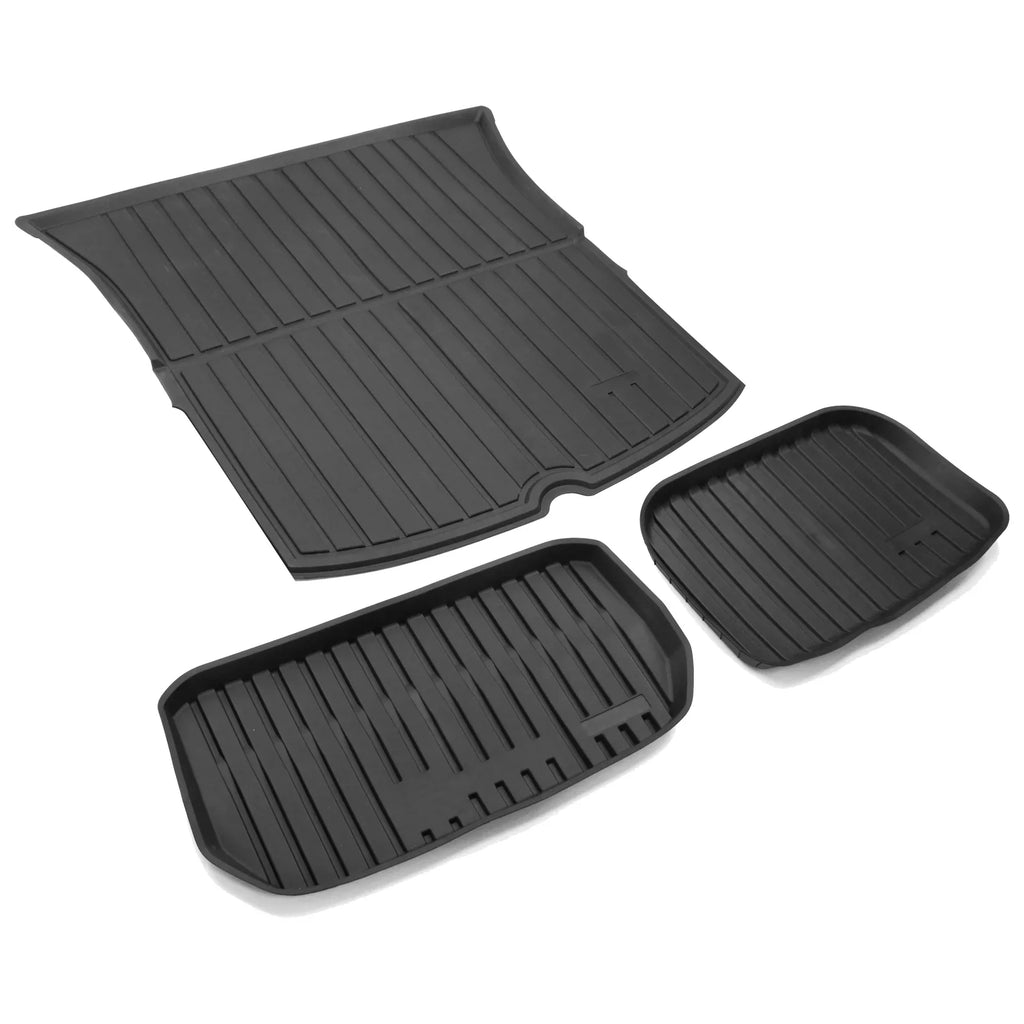 Ikon Motorsports Trunk Mats Cargo Liner Compatible with 2020-2023 Tesla Model Y Dark Injection TPE All Weather Waterproof Anti-Slip Frunk Trunk Under Cargo Storage Liner Mat Interior Accessories