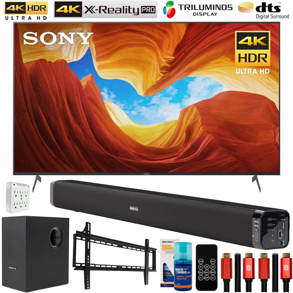 Sony XBR55X900H Centimeter 4K UHD Full Array LED Smart TV 2020 Bundle with Deco Gear Sound Bar with Subwoofer, Wall Mount, 6-Outlet Surge Adapter, Screen Cleaner and TV Essentials 2020