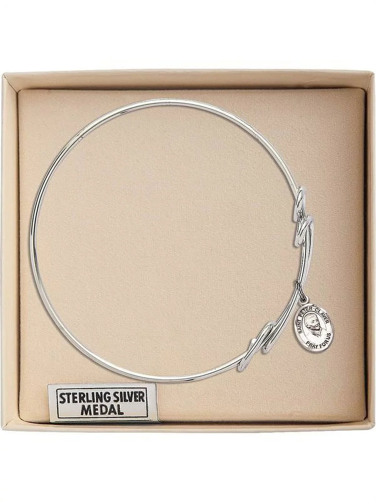 8 1/2 Unit Round Double Loop Bangle Bracelet w/ St. Peter Claver in Sterling Silver