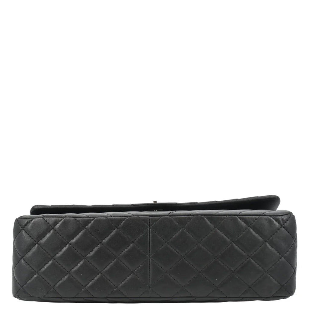 Pre-Owned CHANEL Surpique Chevron Medium Lambskin Leather Flap Crossbody Bag Midnight