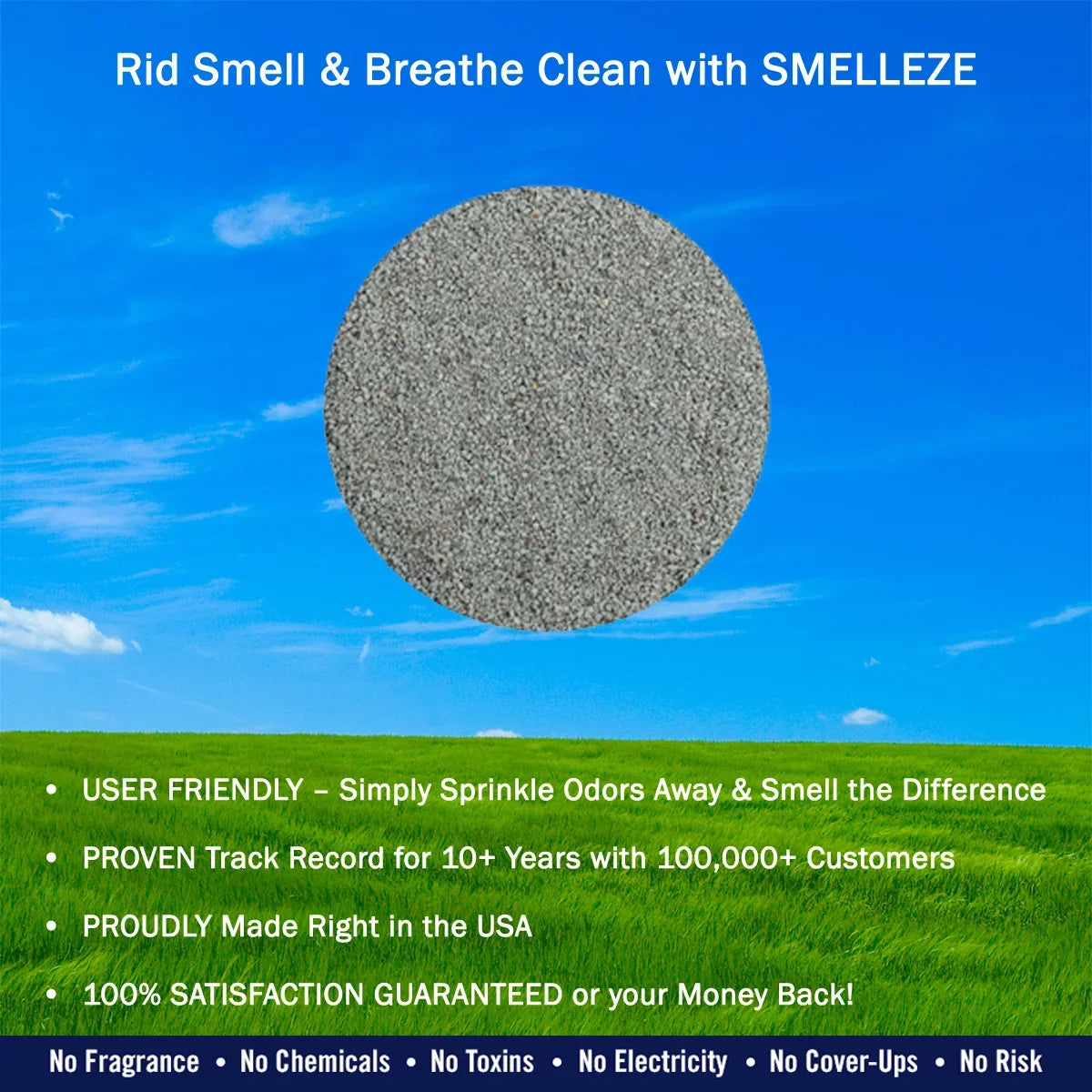 SMELLEZE Eco Cat Litter Odor Removal Additive: 50 lb. Granules Get Poop & Pee Stench Out Safely