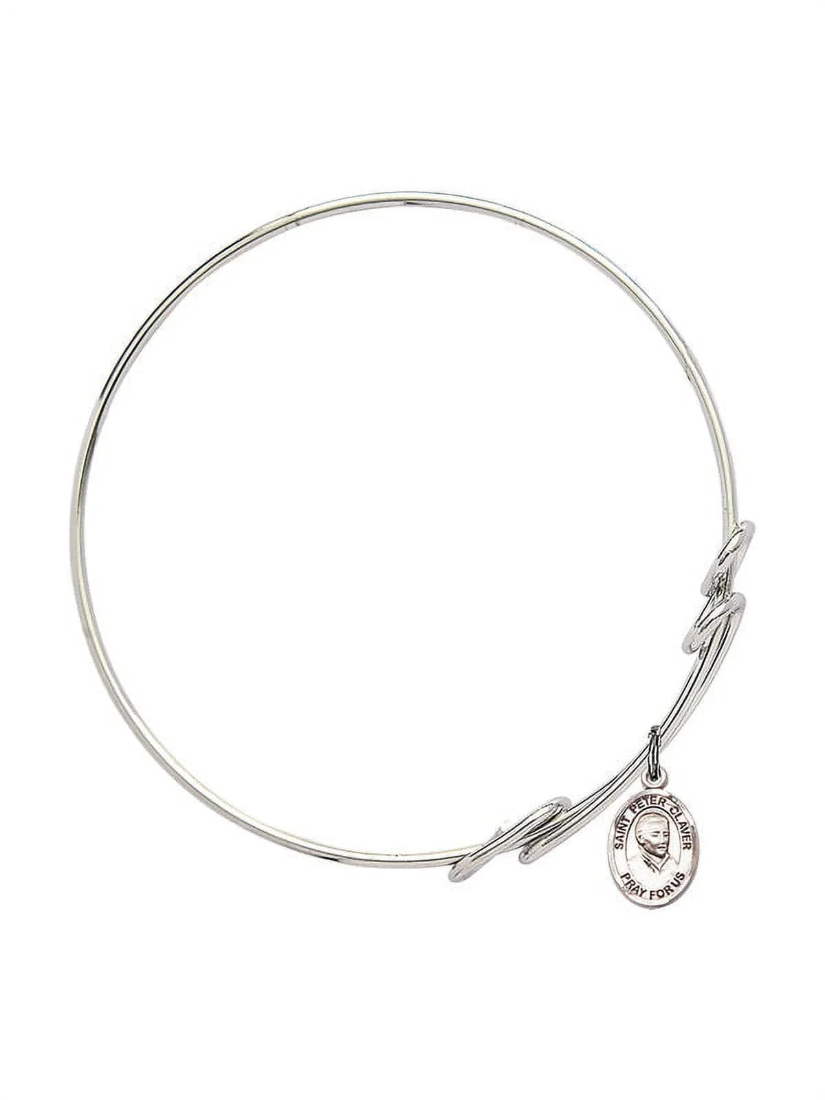 8 1/2 Unit Round Double Loop Bangle Bracelet w/ St. Peter Claver in Sterling Silver