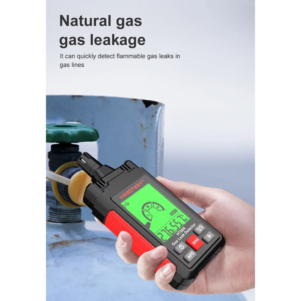 HABOTEST HT609 Gas Leak Detector Combustible Gas Detector with LCD Display Audible and Visual Alarm Ambient Temperature and Humidity Methane Natural Gas Hydrogen Detector