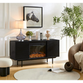 DeeHome W9986B The whole cabinet is made of Onyx oak board, the middle layer board on both sides of the cabinet can be adjusted, the furnace is embedded in the middle grid with the remote control