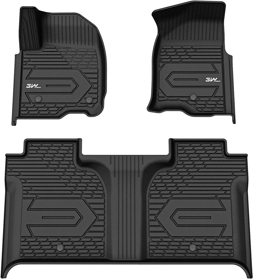 3W Floor Mats for 2019-2023 Chevrolet Silverado/GMC Sierra 1500 & &2020-2024 Chevrolet Silverado/GMC Sierra 2500 HD/3500HD Crew Cab (Don't Fit Double Cab), For with Factory Carpeted Storage