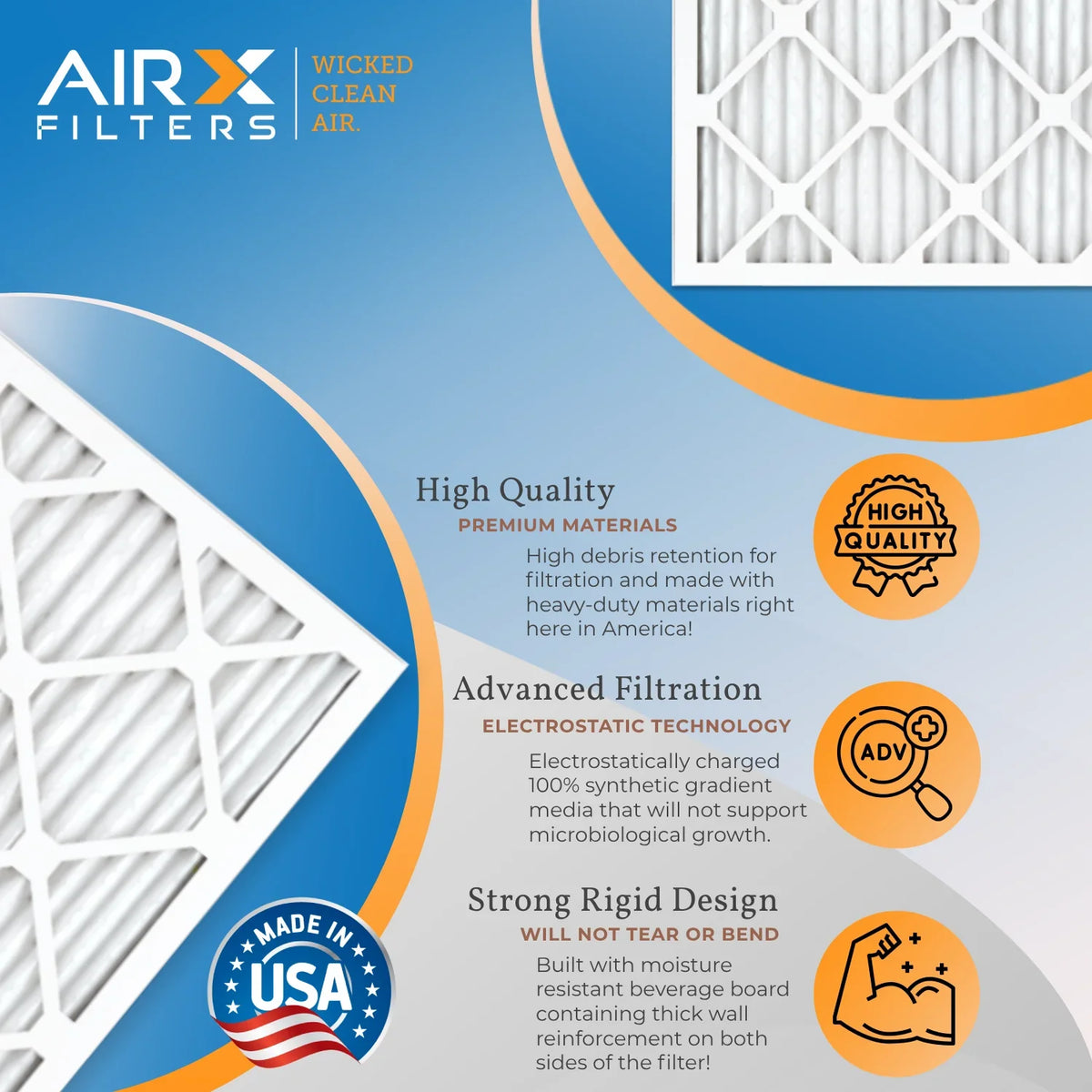 16x16x1 Air Filter MERV 8 Comparable to MPR 700 & FPR 5 Electrostatic Pleated Air Conditioner Filter 4 Pack HVAC AC Premium USA Made 16x16x1 Furnace Filters by AIRX FILTERS WICKED CLEAN AIR.