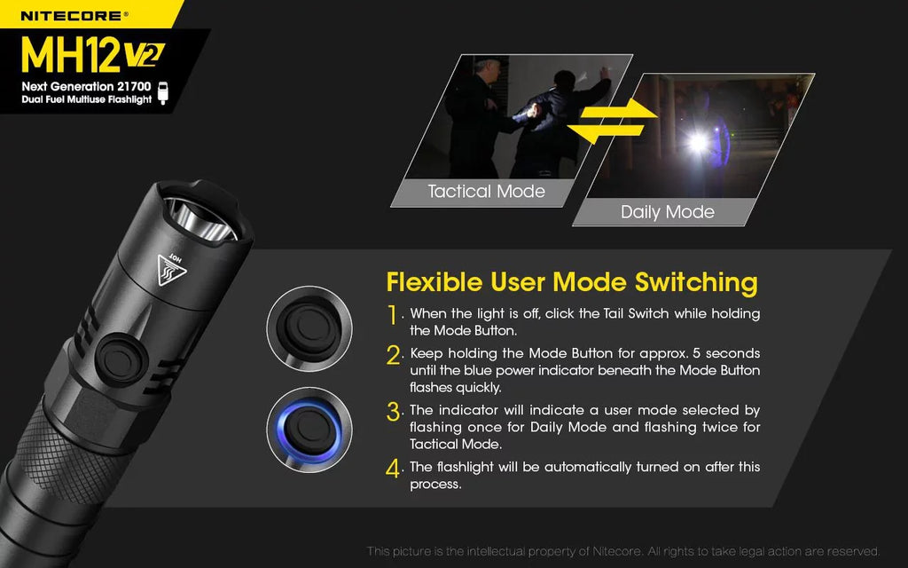 COMBO: Nitecore MH12 V2 CREE XP-L2 V6 LED Flashlight -1200 Lumens w/ 21700 Battery and Nitecore NB10000 10,000mAh Power Bank