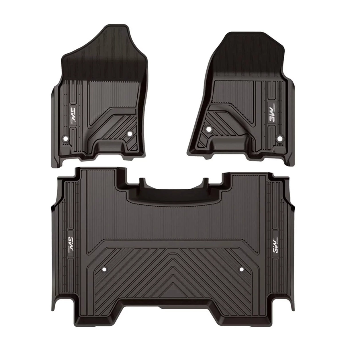 3W Floor Mats for Dodge Ram 2019 2020 (NOT for Storage Under Rear Seat) - Full Set All Weather Ram 1500 Crew Cab Carpet with Non-Toxic TPE 1st & 2nd Row for Bucket Seating, Onyx