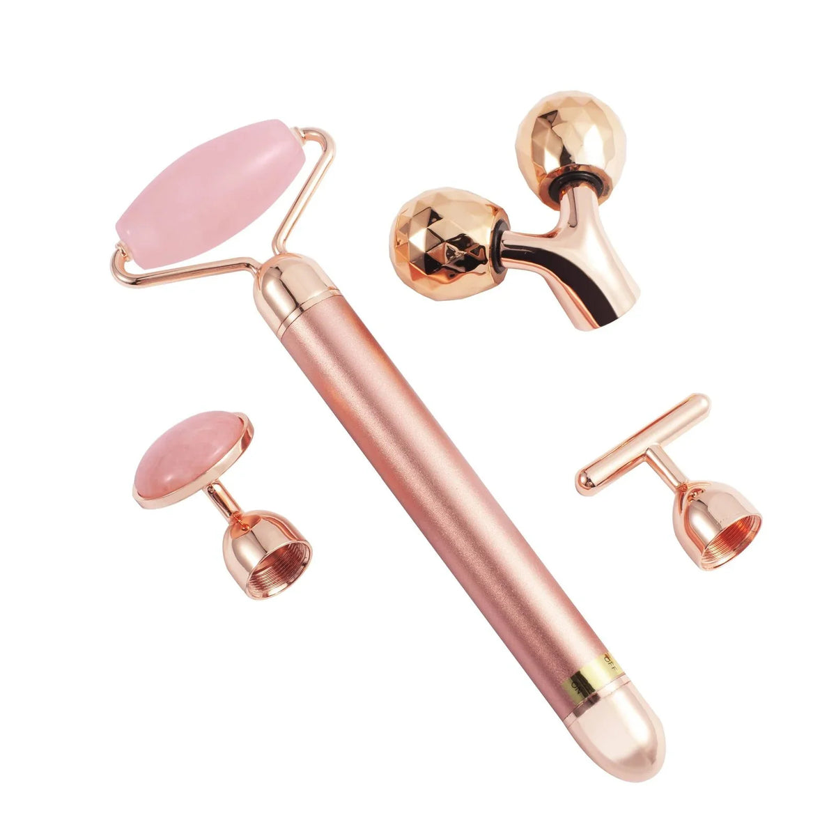 4 in 1 Electric Vibrating Facial Roller & Face Massager Kit, Rose Quartz Jade Rollers for Under Eye & V Lifting Skin Care Beauty Bar